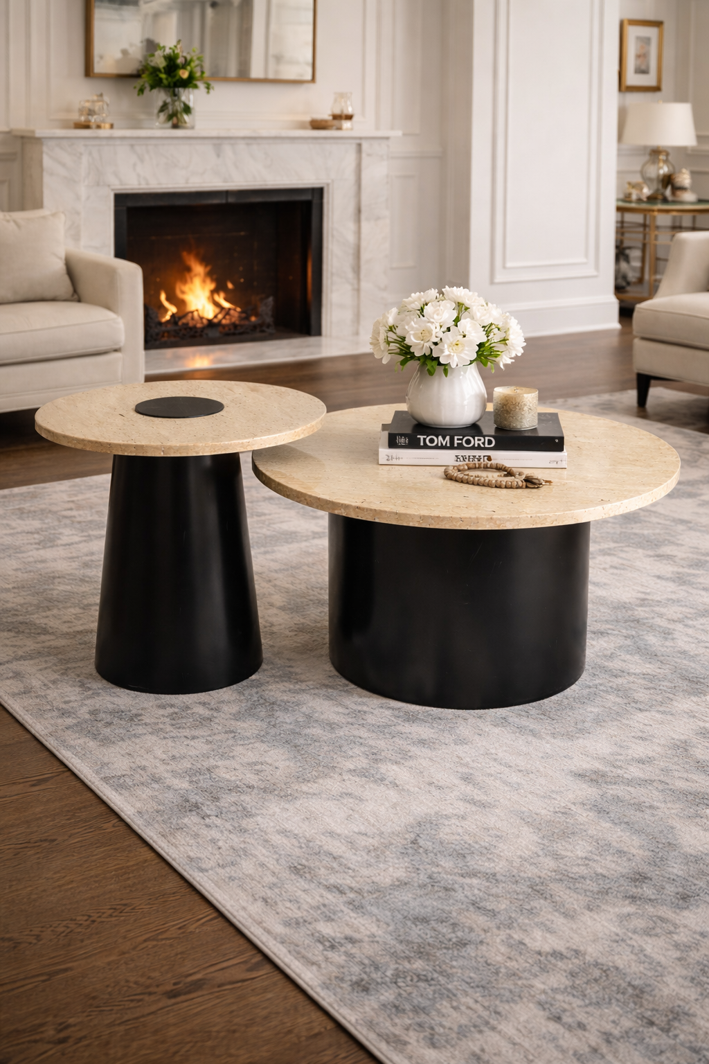 The Classic Travertine (2 Tables-Round & Cone Base)