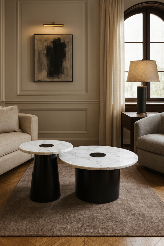 The Classic Greek Calacatta (2 Tables-Round & Cone Base)