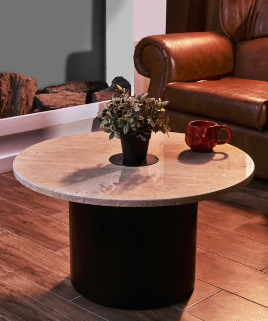 The Classic Travertine (Black Round Base)