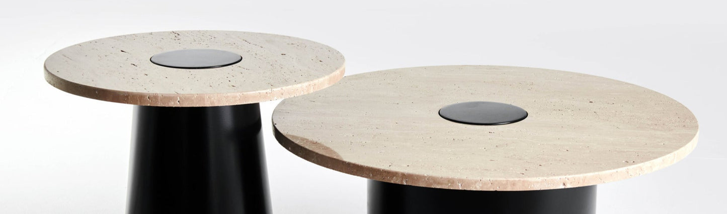 The Classic Travertine (2 Tables-Round & Cone Base)